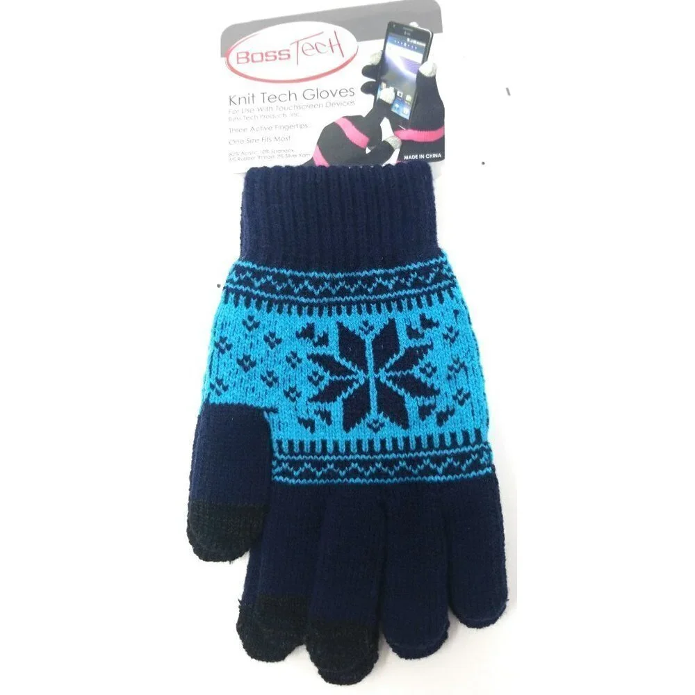 Women Knit Tech Navy Blue Touchscreen Gloves